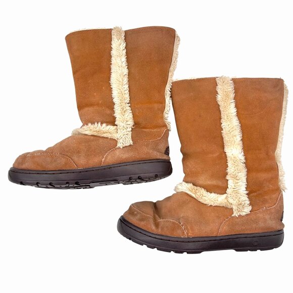 UGG AUSTRALIA NIGHTFALL 5325 BROWN SUEDE SHEARLING MID CALF BOOTS - W10 - Picture 7 of 10